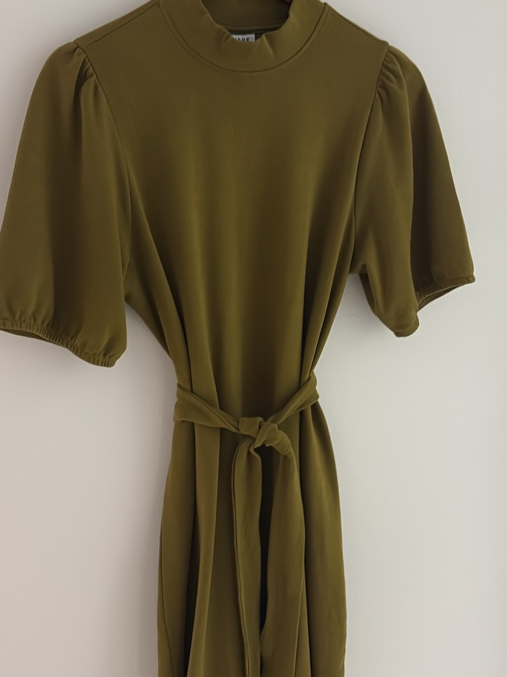 Olive Green Tie-Waist Midi Dress